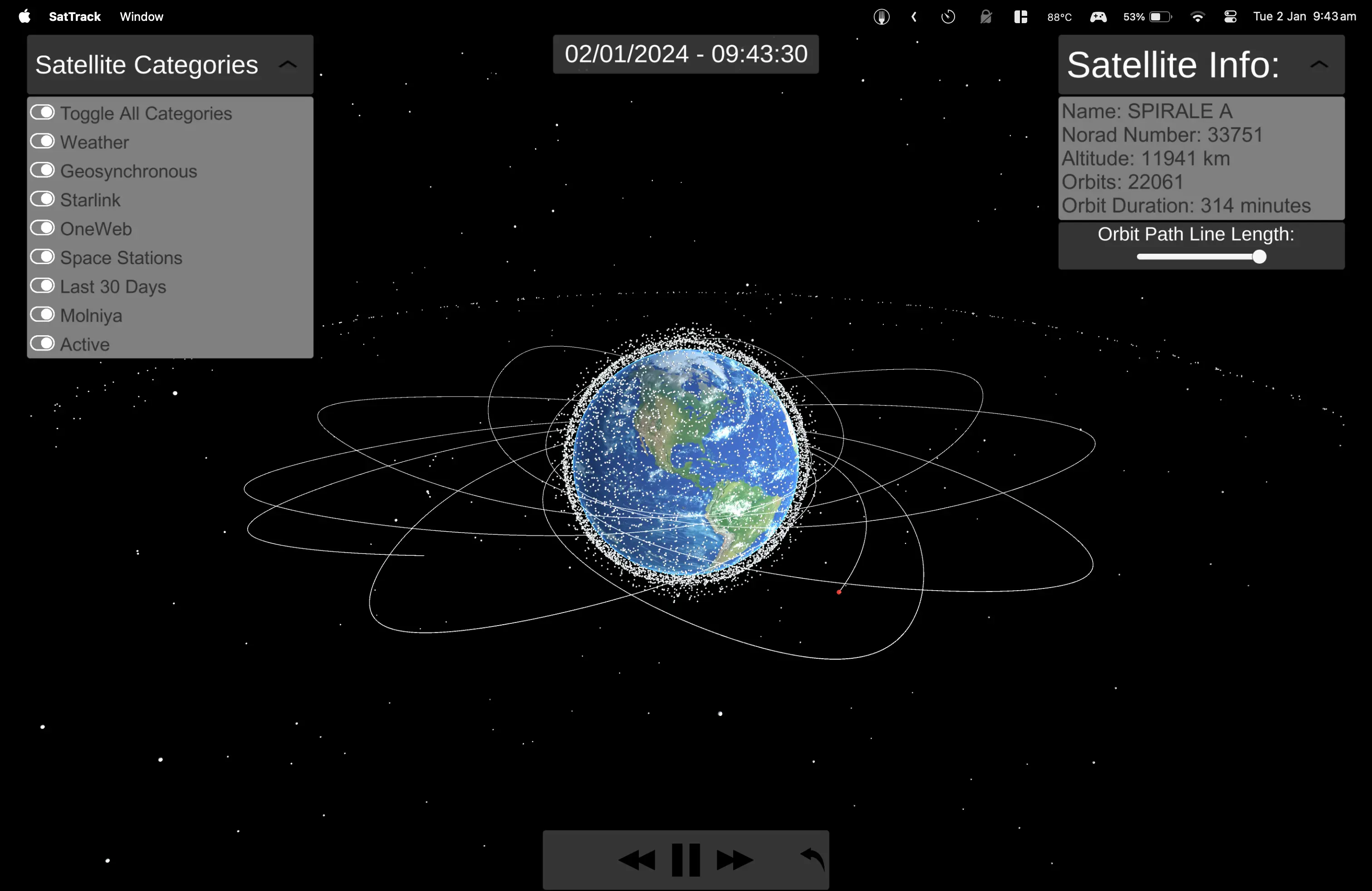 Satellite visualisation UI overview